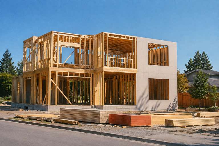 New home under wood-frame construction