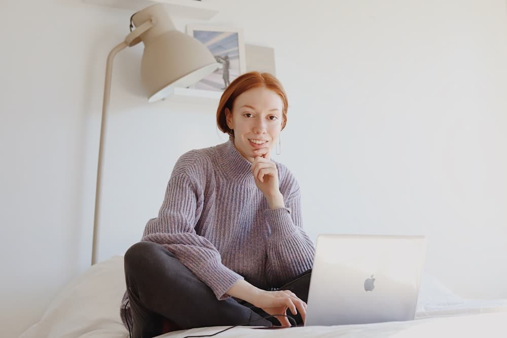 A woman on a video call at her desk