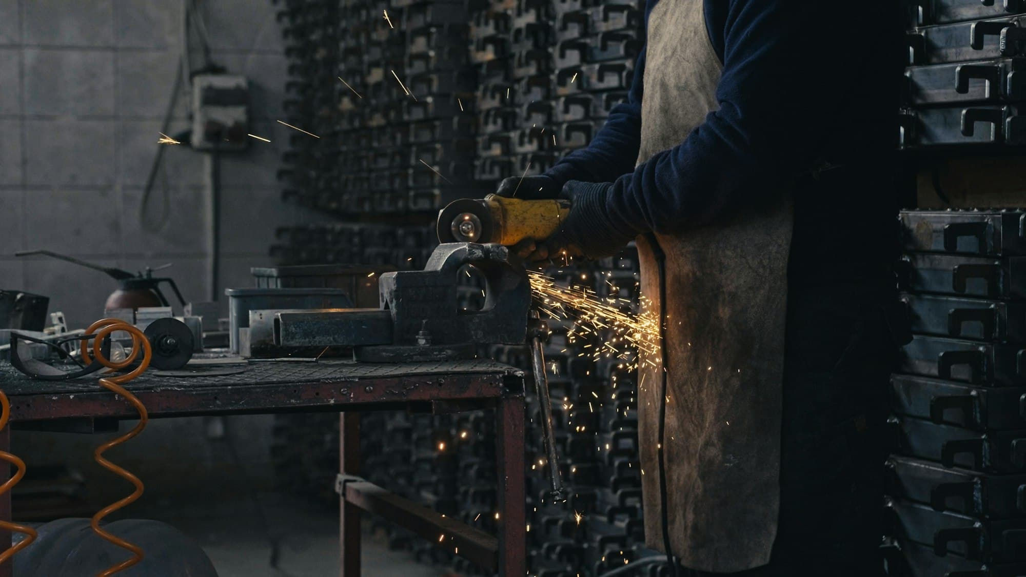 A production floor with machinery in motion